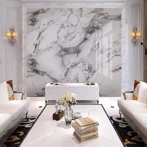 Marble Wall Paper Home Room Decal Decoration-White