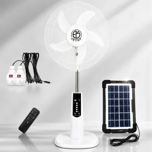 JETOY 16-Inch 3-in-1 Solar Rechargeable Standing Fan Set